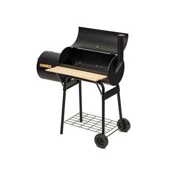 Gratar Carbune BBQ Smoker Bigshot CUBY061, Grill Acoperit si Compartiment Afumatoare, Termometru, Roti, Manere si Masa din Lemn, 114x103x63 cm Gratar Carbune BBQ Smoker Bigshot CUBY061, Grill Acoperit si Compartiment Afumatoare, Termometru, Roti, Manere si Masa din Lemn, 114x103x63 cm