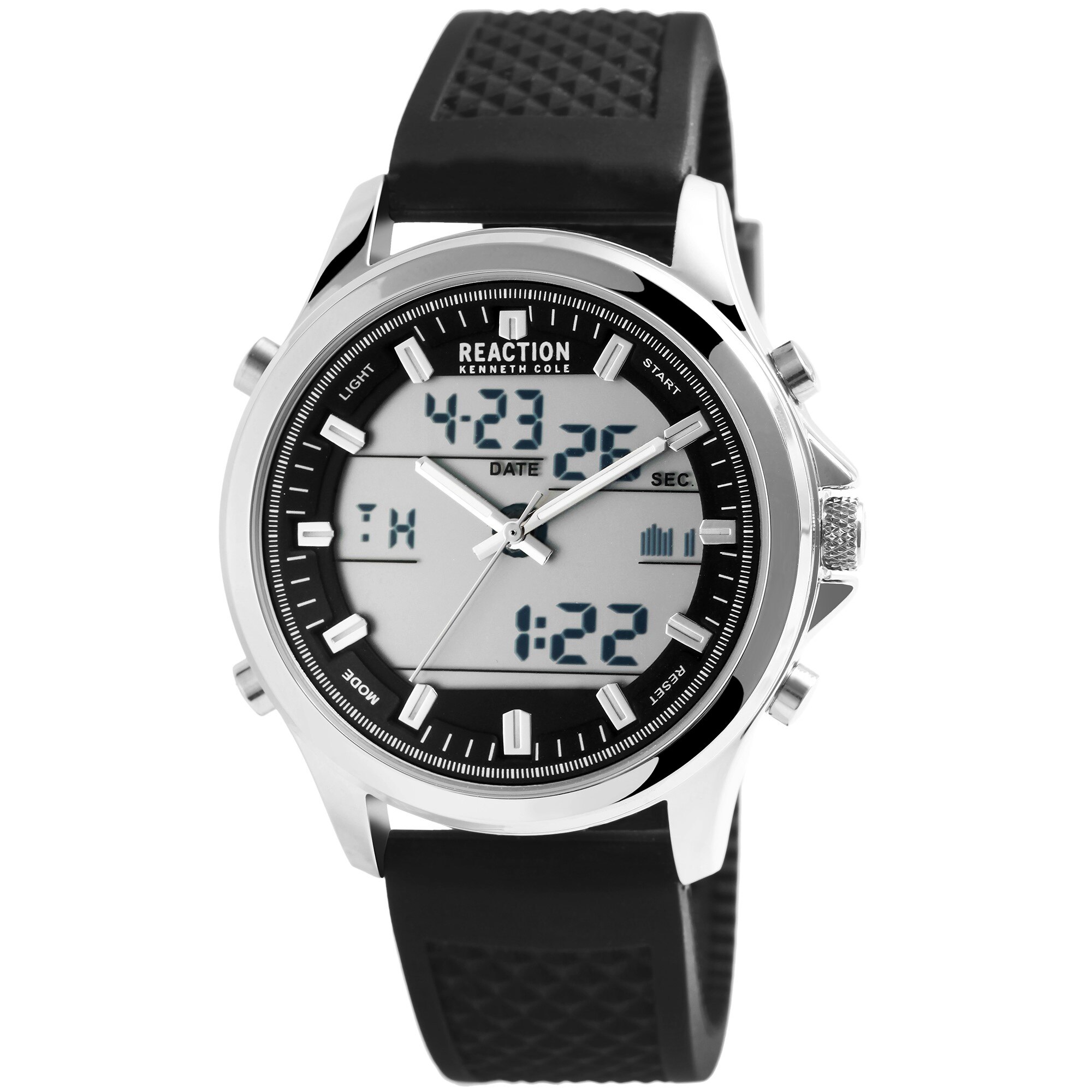 Ceas barbatesc, Kenneth Cole Reaction, analog/digital, curea silicon neagra, cronograf, data si zi