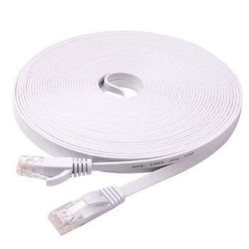 Cablu UTP Retea NUODWELL, Alb, Format Plat Flexibil Cat6, 20m Lungime - Cablu Ethernet de Internet cu Mufa, Conector RJ45