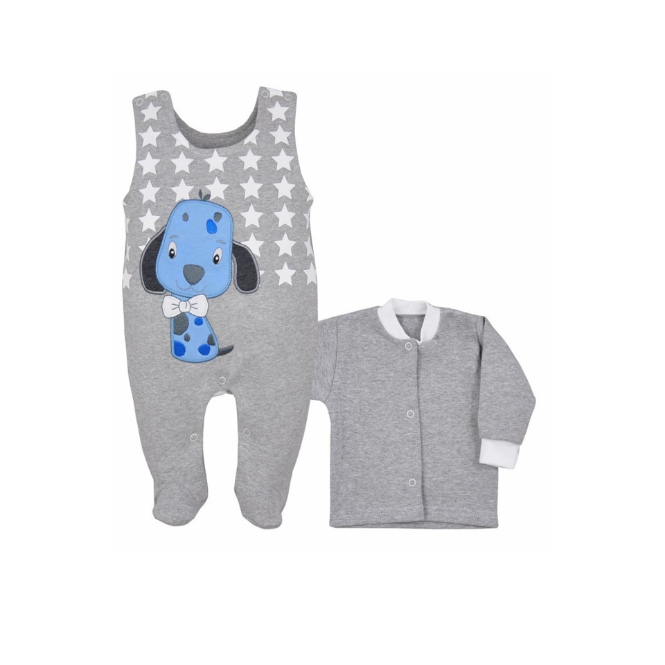 Compleu 2 piese salopeta si bluza pentru baieti Koala Piesio 05-346G, Gri 68 cm