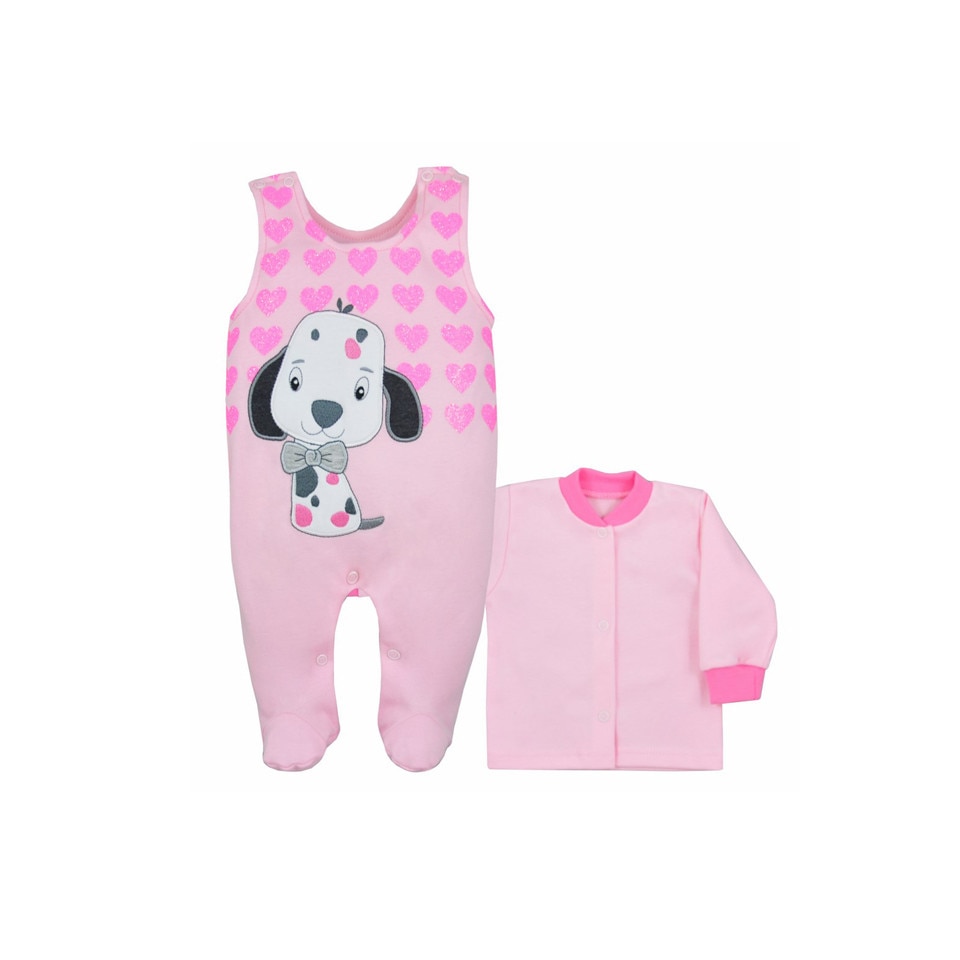 Compleu 2 piese salopeta si bluza pentru fete Koala Piesio 05-346R, Roz 68 cm