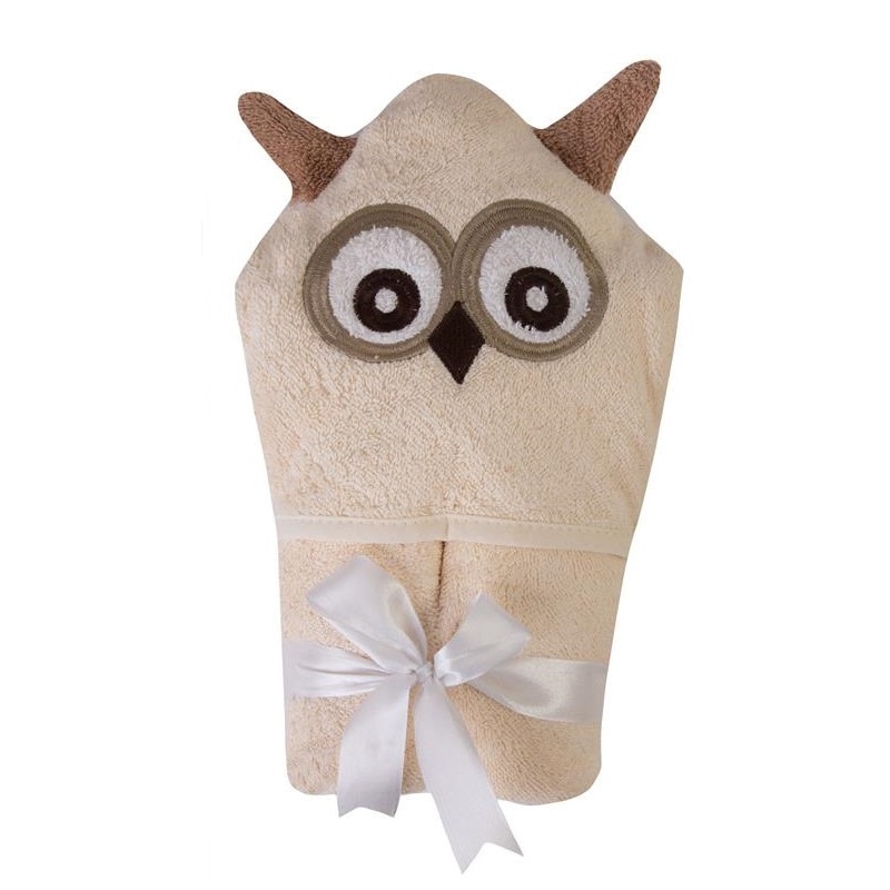 Prosop cu gluga BabyMatex Jimmy 80x80 cm din bumbac 100% Owl Beige