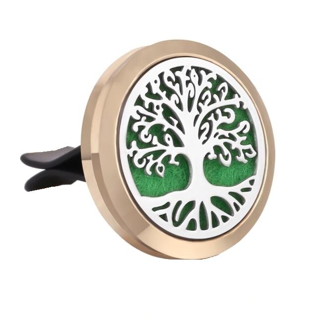 Difuzor auto aromaterapie , pentru uleiuri esentiale , Tree of Life , auriu / argintiu , disc 22 mm