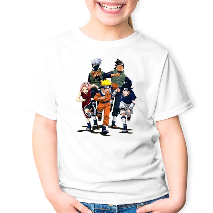 Gyermek póló, Naruto Csapat, Uzumaki, Kakashi, Anime, Manga, Fehér