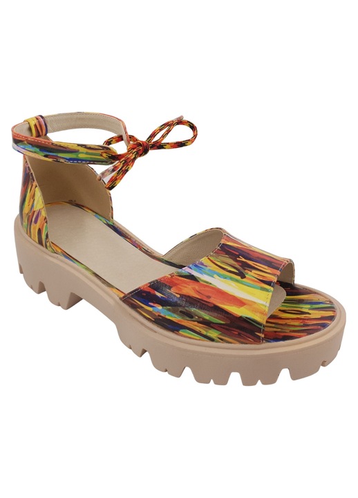 Sandale dama, SandAli, piele naturala, sireturi colorate, Multicolor