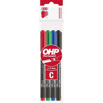 Set 4 markere Ohp Ico, permanent, diferite culori, C Set 4 markere Ohp Ico, permanent, diferite culori, C