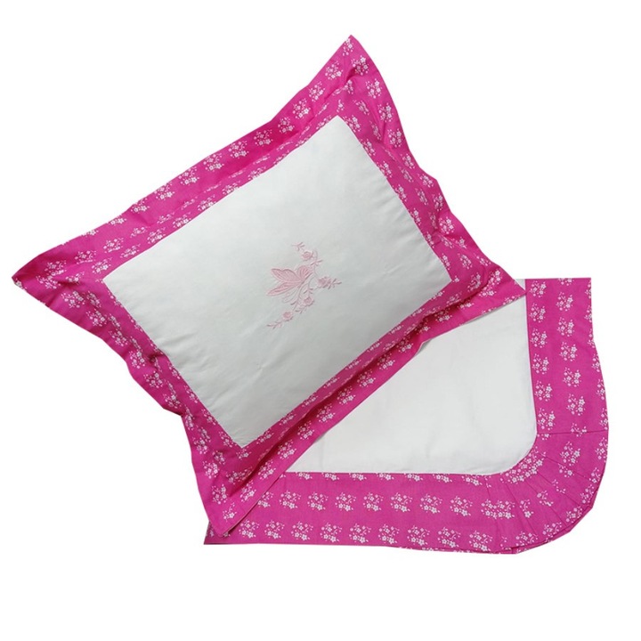 Комплект от 1 х калъфка за декоративна възглавница Maria и 1 х чаршаф, 2 части, бяло/пурпурно розово, 100% памук перкал