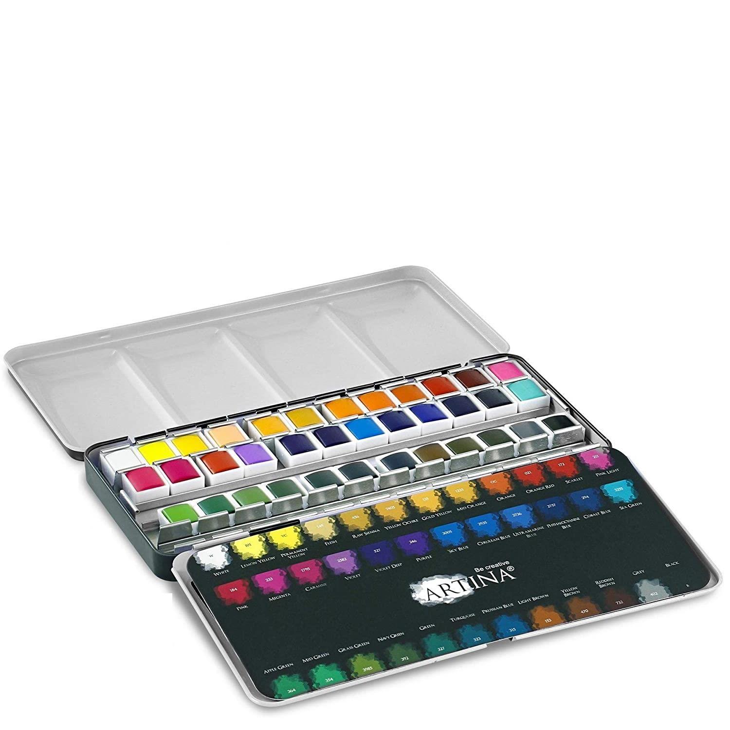 Culori acualere Artina Colaro, 36 bucati, Pensula cu rezervor de apa, Multicolor