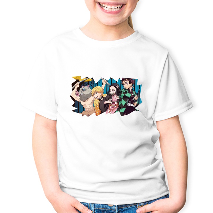 Gyerek Póló Demon Slayer Poster Rajzfilm, Fehér