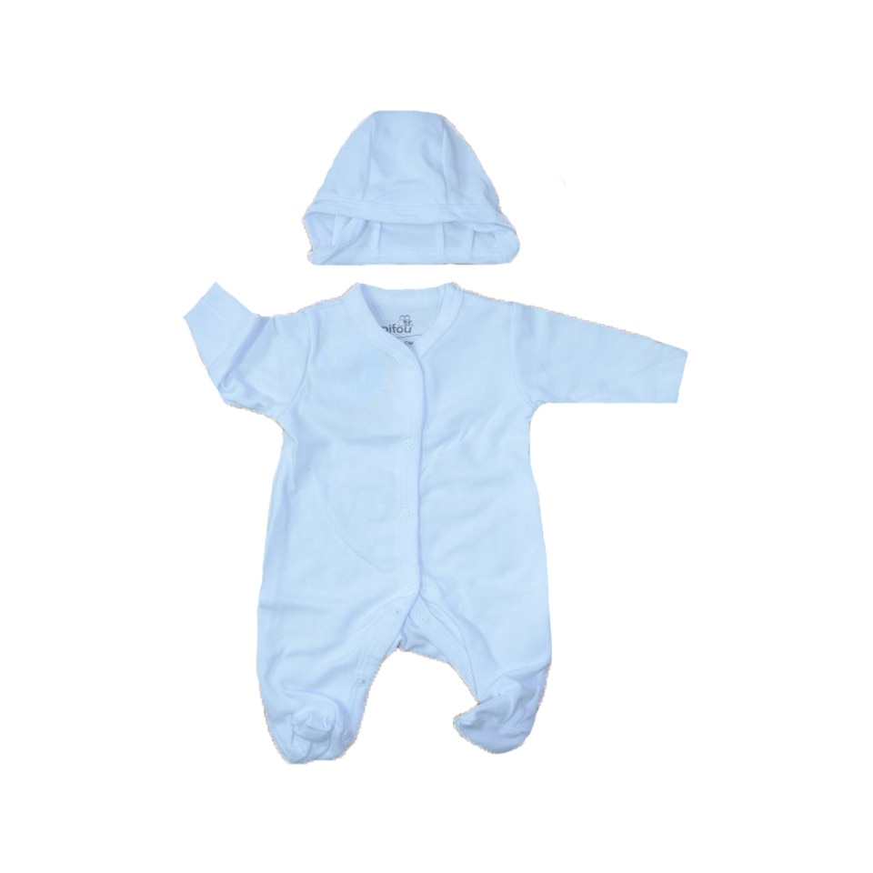 Salopeta cu maneca lunga si caciula bebelusi Pifou Model 27, Alb 46