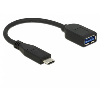 Adaptor SuperSpeed USB 3.1 tip C (host) la USB-A (device) T-M 10cm coaxial negru Premium, Delock 65684 Adaptor SuperSpeed USB 3.1 tip C (host) la USB-A (device) T-M 10cm coaxial negru Premium, Delock 65684