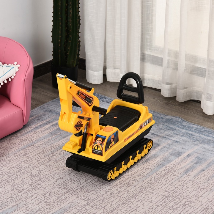 Excavator pentru copii, HOMCOM, 18-48 lunu, 78x24x58.5 cm, Galben/Negru