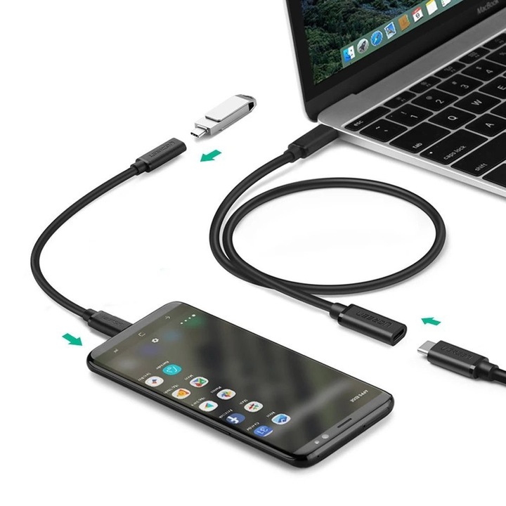 Адаптер Ugreen, USB-C 3.1, USB-C 3.1, 0.5m, черен