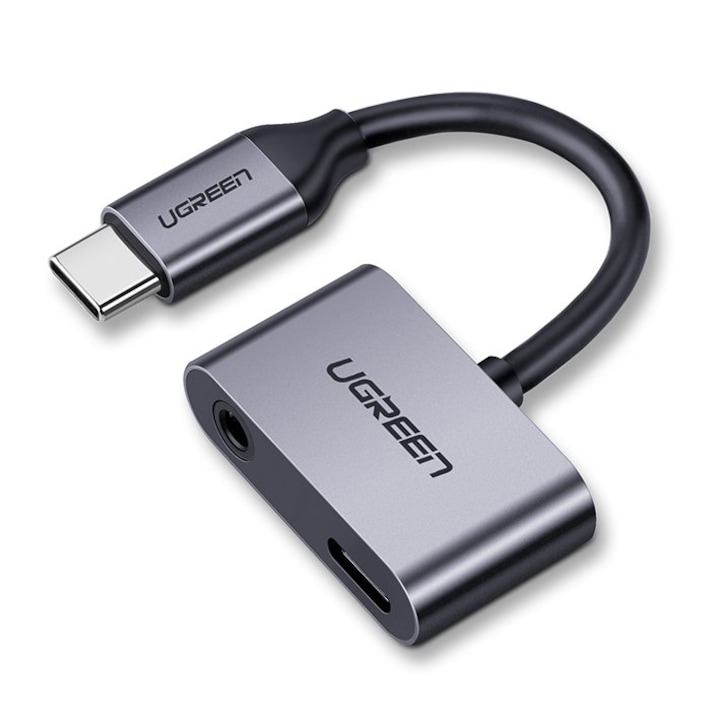 Адаптер Ugreen, USB-C, USB-C, 3.5mm жак, 1.5A, сив