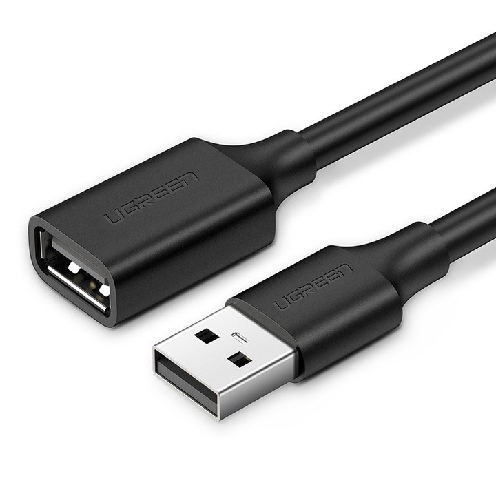 Cablu prelungitor, UGREEN, USB (mama)/USB (mascul) 1 m, Negru