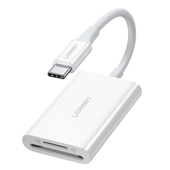 Адаптер Ugreen, SD 4.0, Micro SD 4.0, четец за карти, 3.2 Gen 1, бял