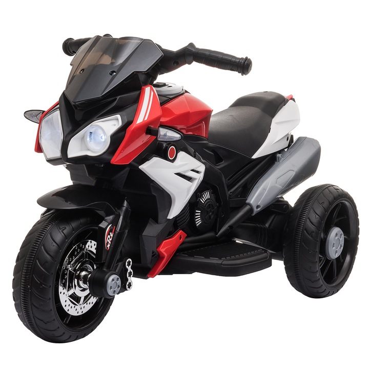 Motocicleta electrica pe baterii HOMCOM, 3 km/h, pentru copii 3-6 ani, Negru/Rosu