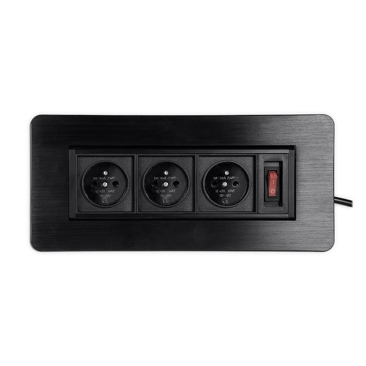 Priza tripla, Spacetronik, SPS-O33B, Incorporabila, Negru