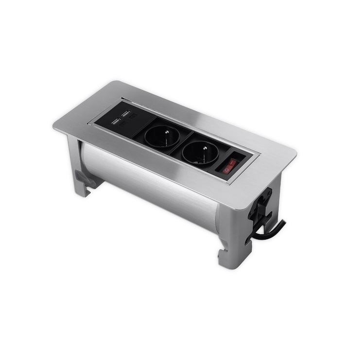 Spacetronik Kettős aljzat, SPS-O24S, Beépített, USB port, Fekete / Ezüst