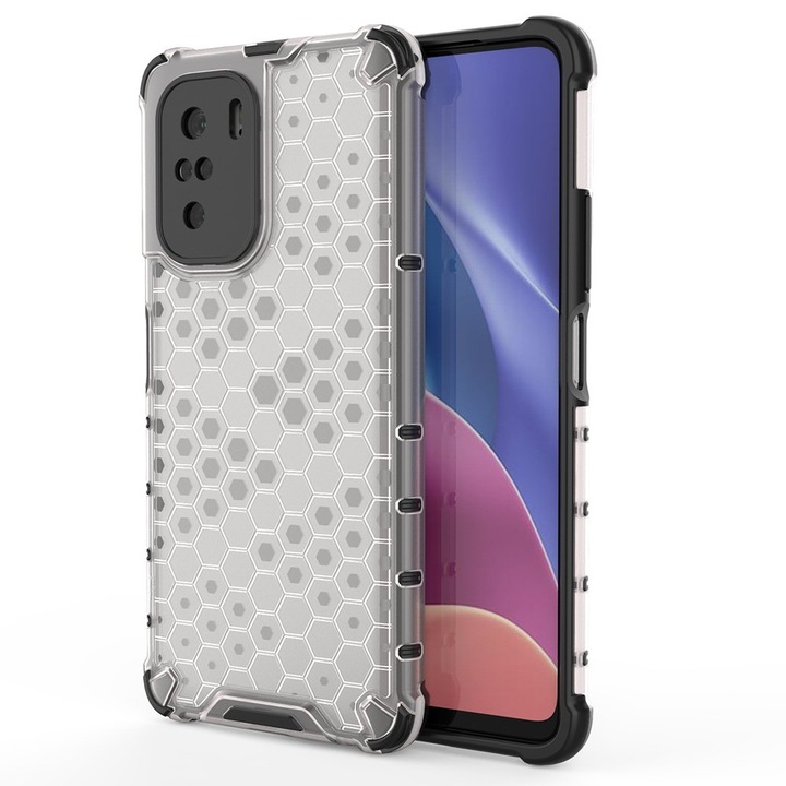 Калъф за телефон Xiaomi Poco F3 / Xiaomi Mi 11i - Удароустойчив прозрачен пластмасов калъф със силиконов ръб с шестоъгълна шарка