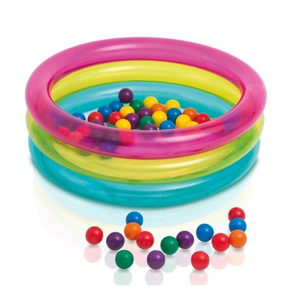 Set spatiu de joaca pentru copii cu piscina gonflabila si 50 de bile multicolore, 86 x 25 cm