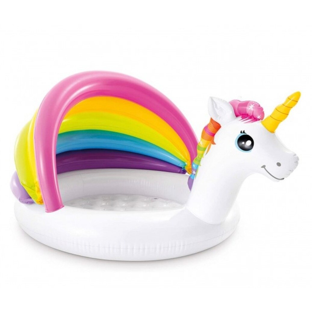 Piscina gonflabila, pentru copii, Intex Unicorn 57113, cu protectie solara, 127 x 102 x 69 cm