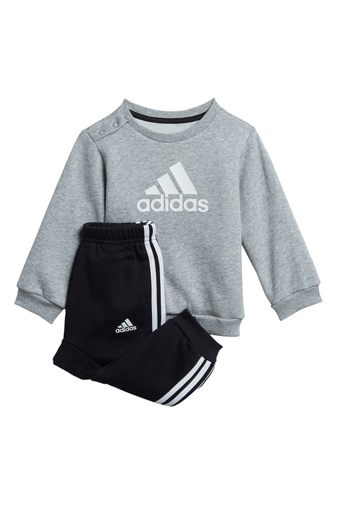 adidas Sportswear, Set de bluza sport cu pantaloni sport cu imprimeu logo pentru fitness, Gri deschis/Negru