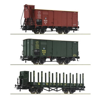 Set de trei vagoane marfa, Roco, K.Bay,H0, plastic, multicolor, 76094 Set de trei vagoane marfa, Roco, K.Bay,H0, plastic, multicolor, 76094