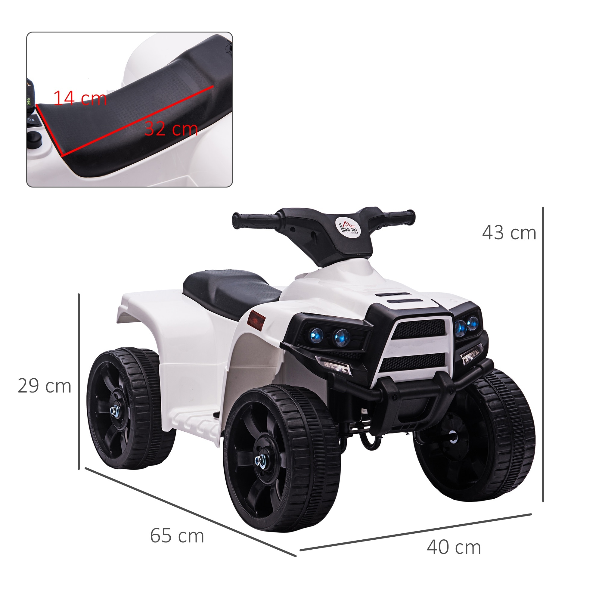 ATV electric cu lumini si claxon, 3 km/h, copii 1836 luni, Negru/Alb
