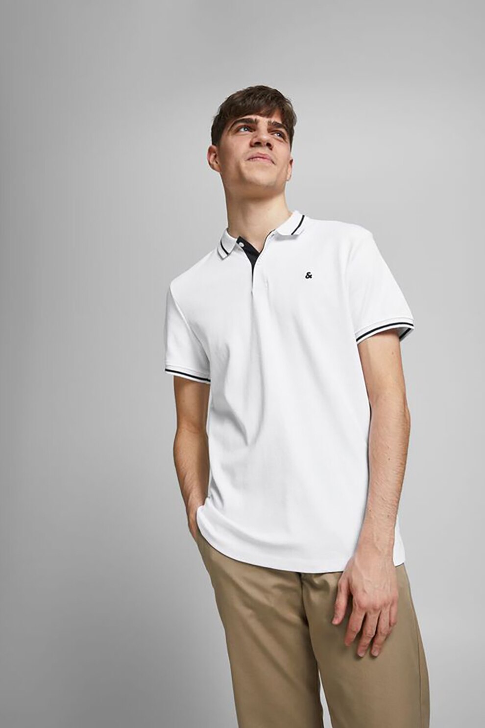 Jack&Jones, Tricou polo de bumbac, Alb