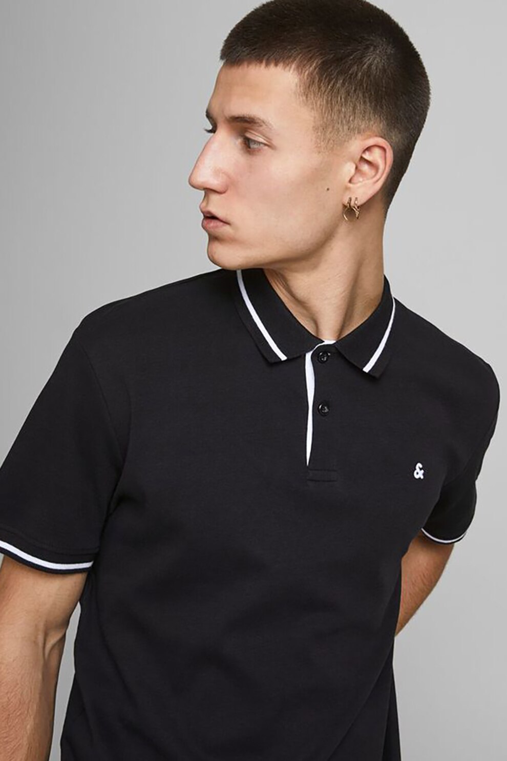 Jack&Jones, Tricou polo de bumbac, Negru