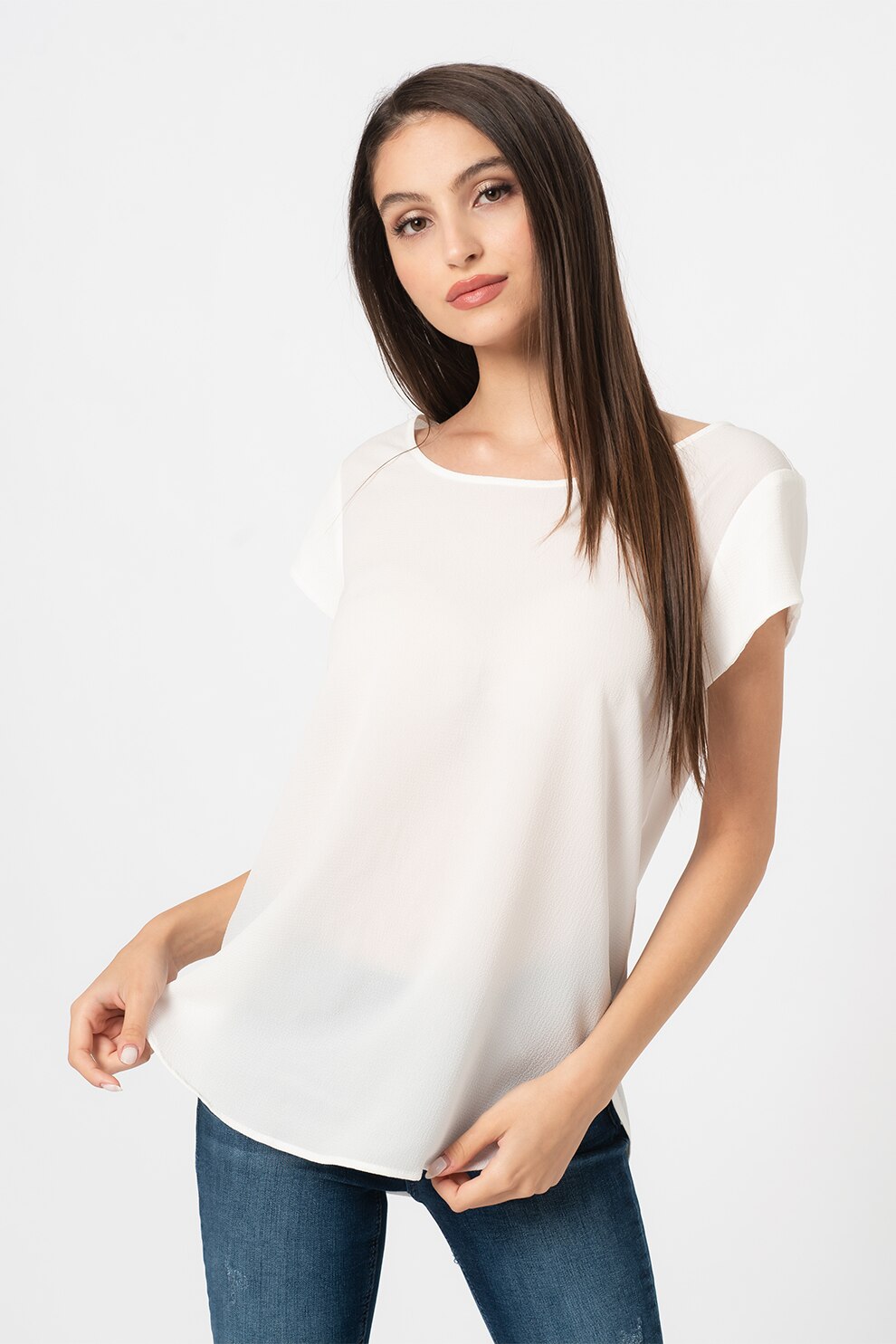 Only, Bluza vaporoasa cu maneci scurte Nova Lux, Alb
