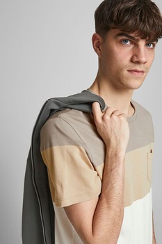 Jack&Jones, Tricou in dungi cu buzunar pe piept, maro nisip, alb, maro taupe deschis Jack&Jones, Tricou in dungi cu buzunar pe piept, maro nisip, alb, maro taupe deschis