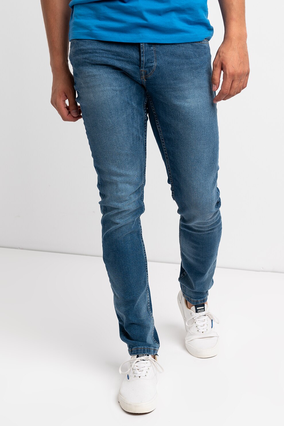 Only & Sons, Blugi slim fit cu aspect decolorat, Albastru inchis/Bleumarin, W30-L34