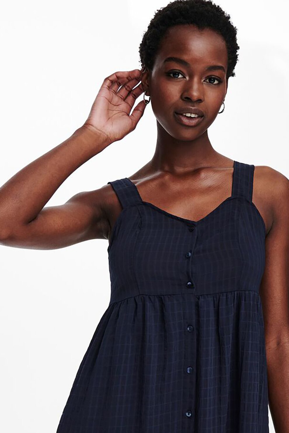 Only, Rochie midi cu nasturi, Bleumarin inchis