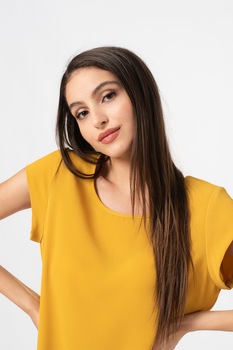 Only, Bluza cu terminatie asimetrica si maneci scurte, Galben mustar Only, Bluza cu terminatie asimetrica si maneci scurte, Galben mustar