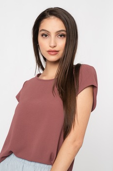 Only, Bluza cu terminatie asimetrica si maneci scurte, Coniac Only, Bluza cu terminatie asimetrica si maneci scurte, Coniac