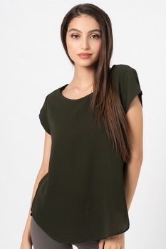 Only, Bluza cu terminatie asimetrica si maneci scurte, Verde inchis Only, Bluza cu terminatie asimetrica si maneci scurte, Verde inchis