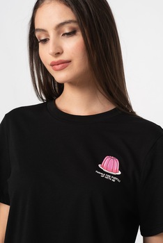 Only, Tricou din bumbac organic cu imprimeu pe piept Snack, Negru/Fucsia Only, Tricou din bumbac organic cu imprimeu pe piept Snack, Negru/Fucsia