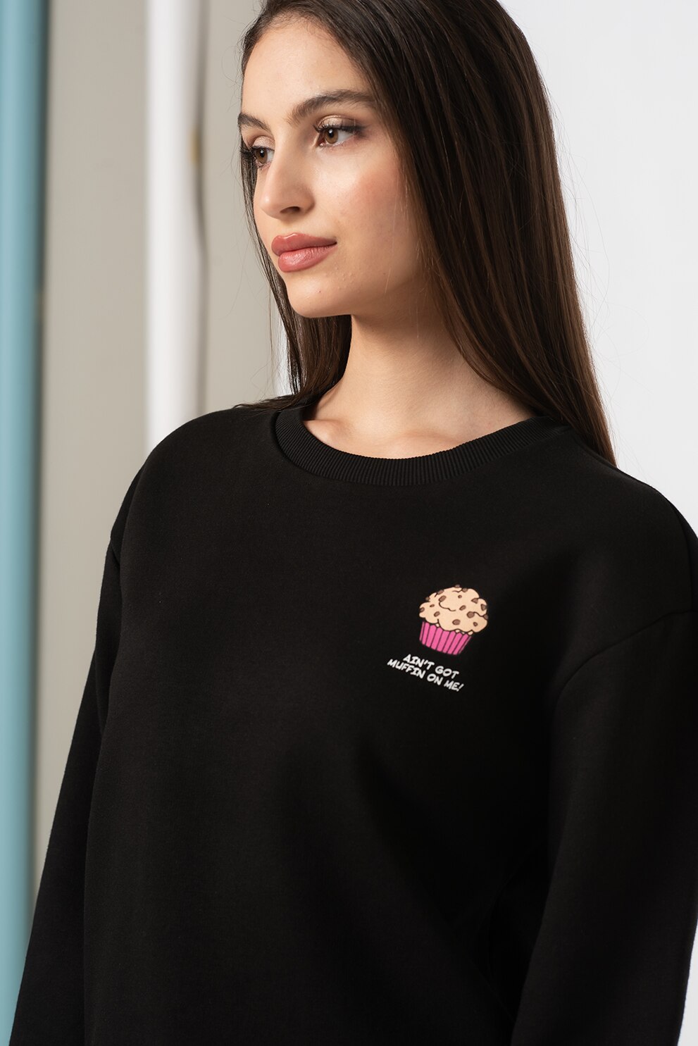 Only, Bluza sport supradimensionata cu maneci cazute Snack, Negru