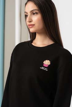 Only, Bluza sport supradimensionata cu maneci cazute Snack, Negru Only, Bluza sport supradimensionata cu maneci cazute Snack, Negru