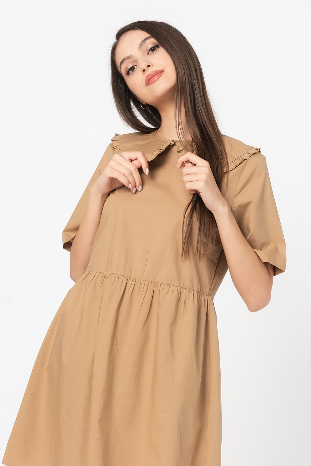 Only, Rochie evazata cu guler Peter-Pan Salem, Maro camel, M