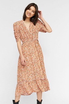 Vero Moda, Rochie midi cu imprimeu Mille, alb, oranj, verde pal Vero Moda, Rochie midi cu imprimeu Mille, alb, oranj, verde pal