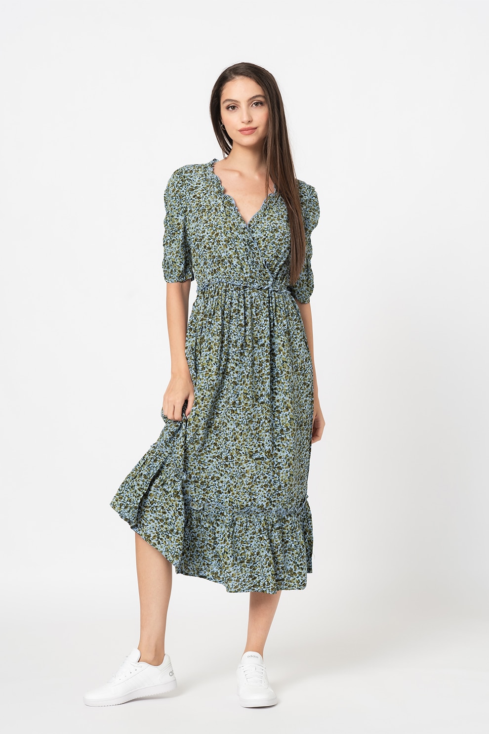 Vero Moda, Rochie midi cu imprimeu Mille, Albastru/Verde