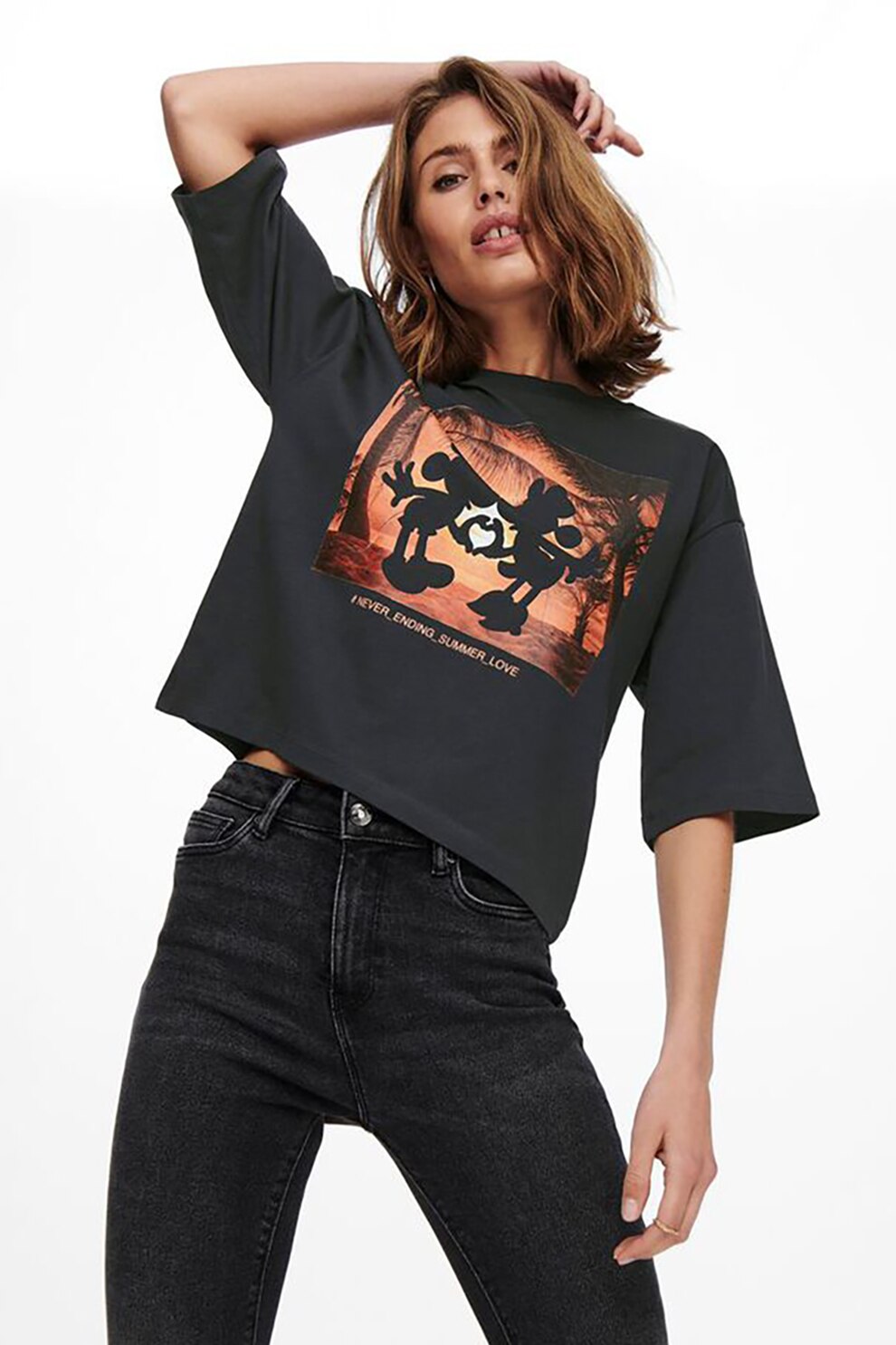 Only, Tricou lejer cu tematica Disney, Gri inchis/Oranj pal