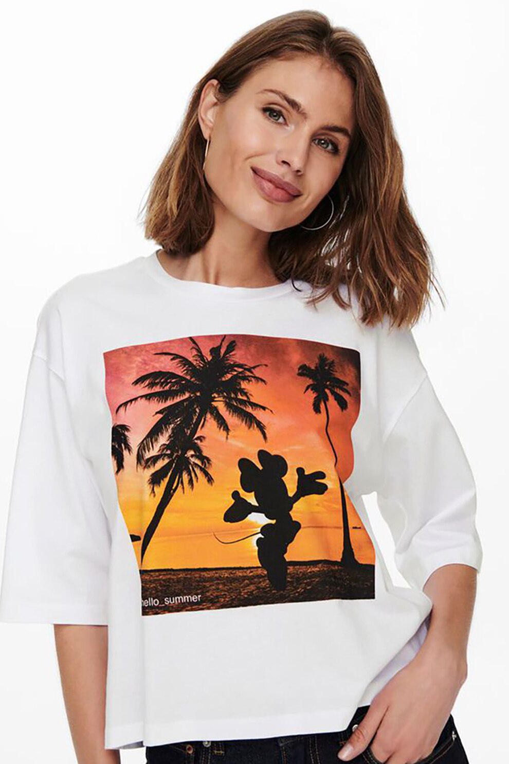 Only, Tricou lejer cu tematica Disney, Alb/Portocaliu