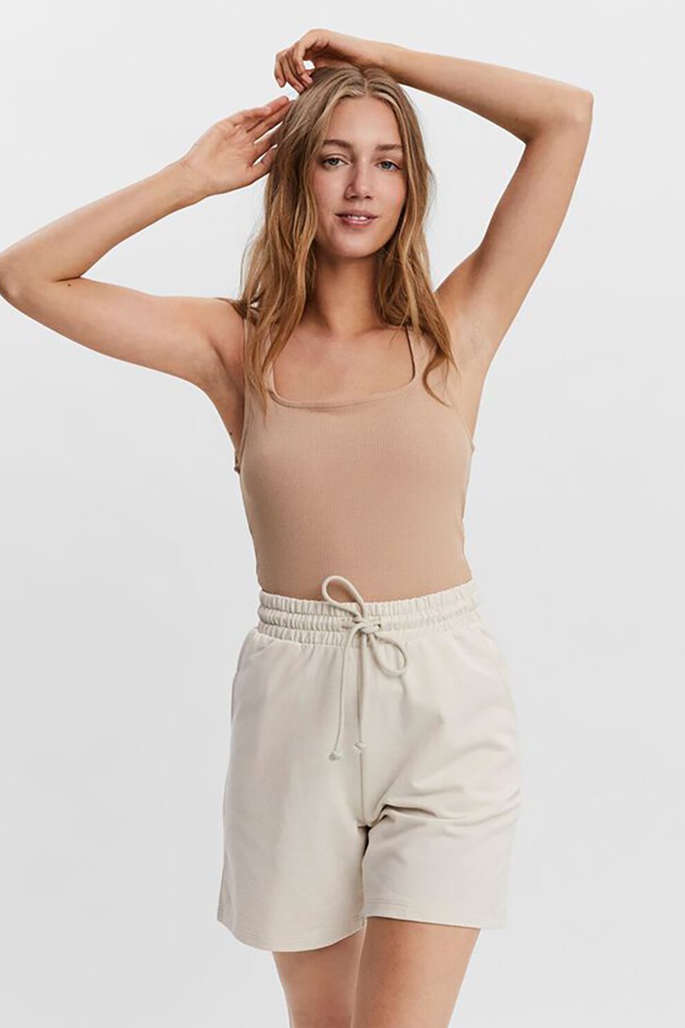 Vero Moda, Top cu striatii si decolteu patrat, Maro nisip