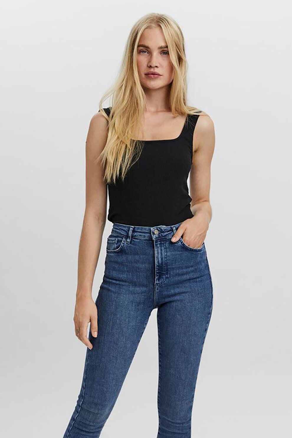 Vero Moda, Top cu striatii si decolteu patrat, Negru