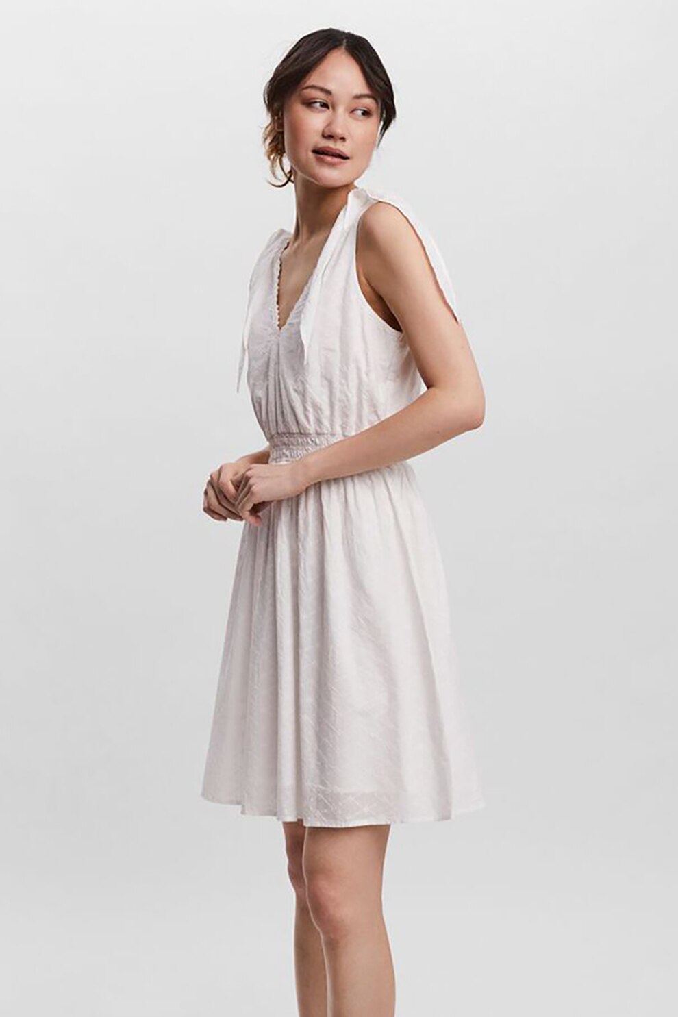 Vero Moda, Rochie evazata cu talie elastica, Alb