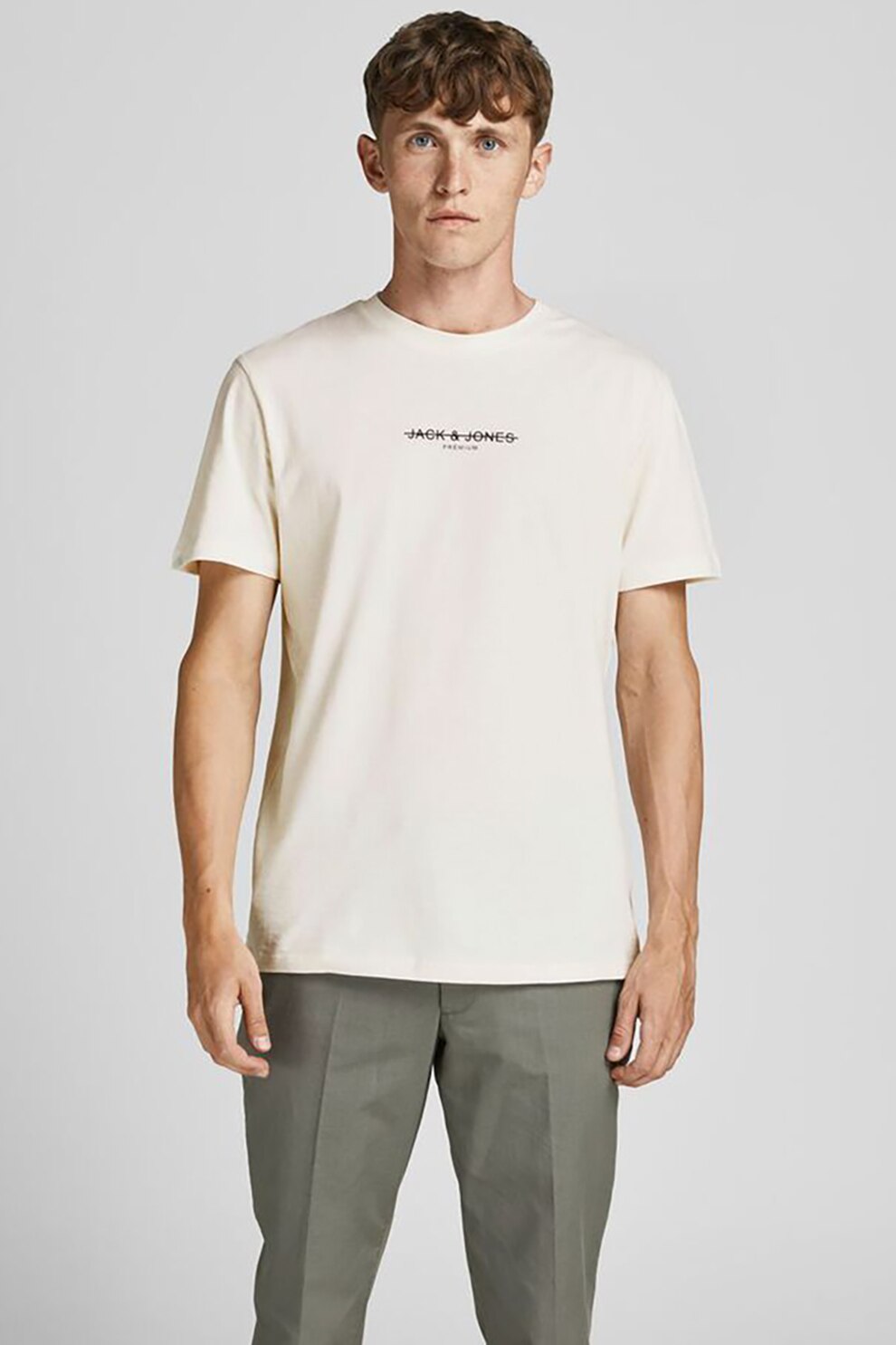 Jack&Jones, Tricou cu logo pe piept, Alb prafuit